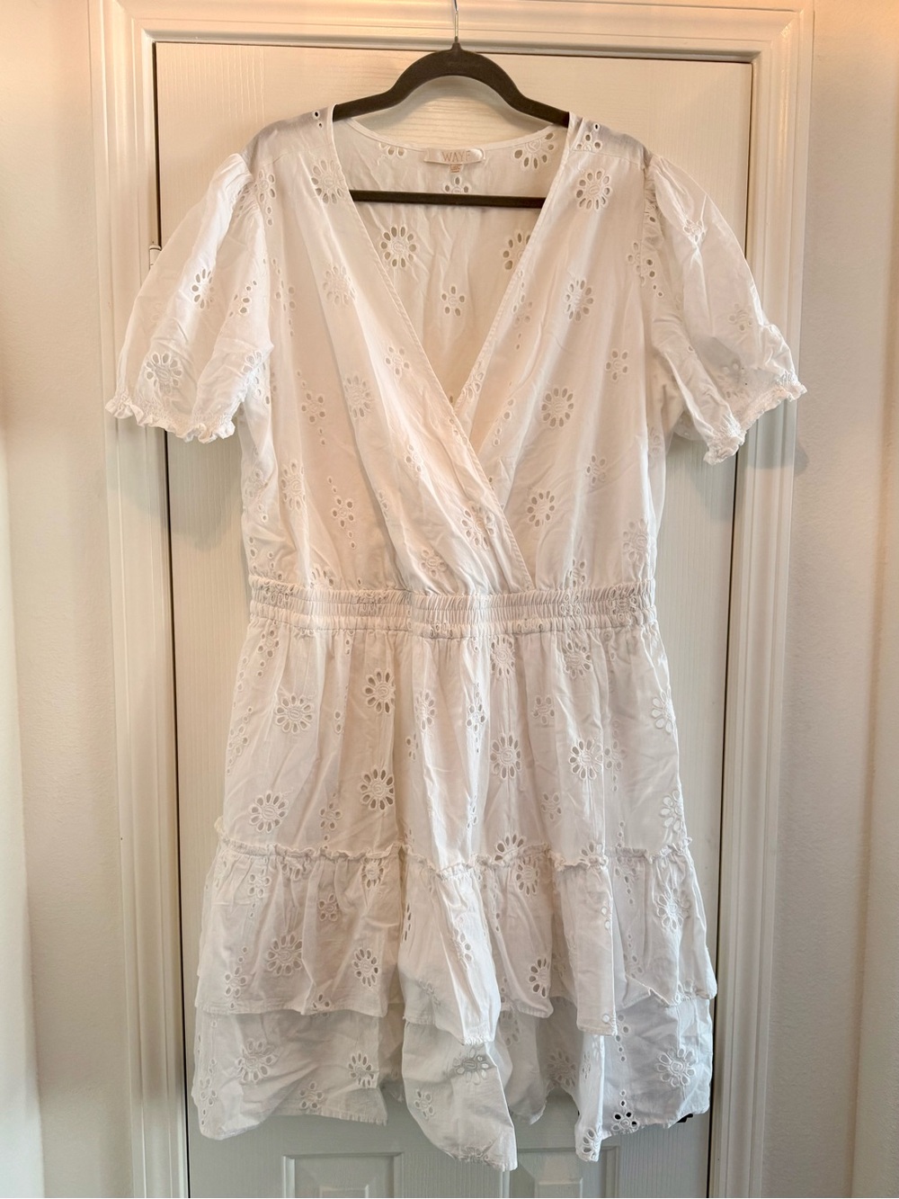 Wayf White Eyelet Wrap Dress